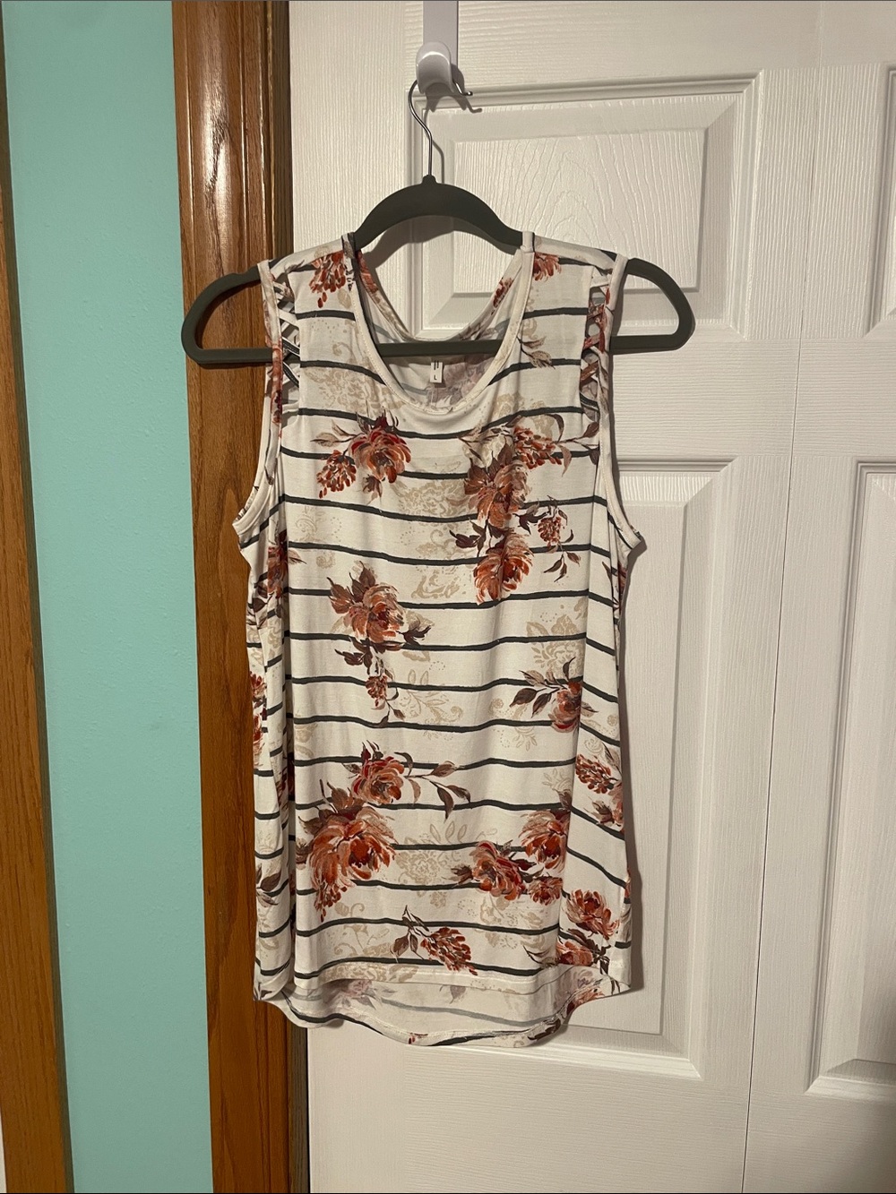 Maurices Cream and Navy Striped Floral Tank